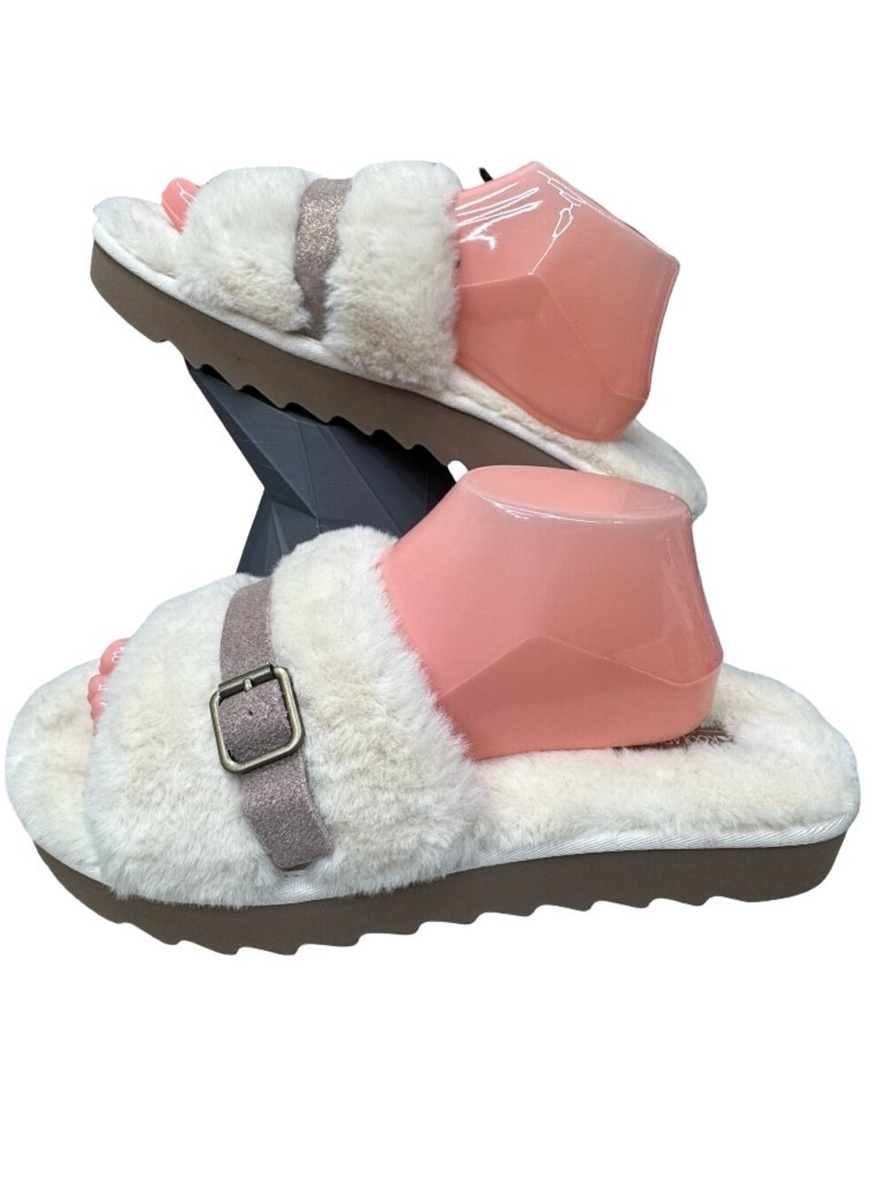 Koolaburra By UGG Womens Faux Fur Slides Slippers Adjustable Strap Size 11 White